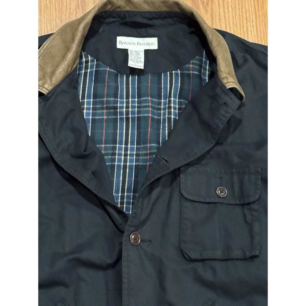 Vintage Banana Republic Safari Field Jacket Barn Chore Coat L Leather Collar